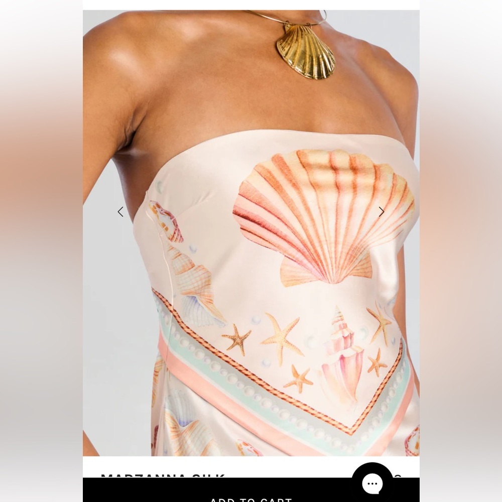 Retrofete Strapless Seashell Handkerchief Dress - Cream, Pink, Peach - Picture 2 of 5